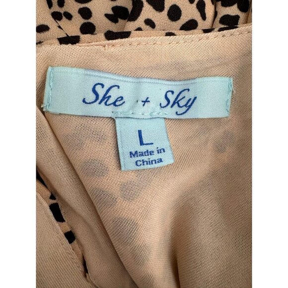 She + Sky Cheetah Print Sleeveless Button Closure Back Mini Romper Womens Sz L - Picture 6 of 8